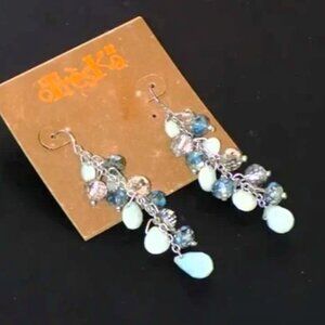 New $30 Treska Faceted Crystal Bead Dangle Earrings Shades of Blue